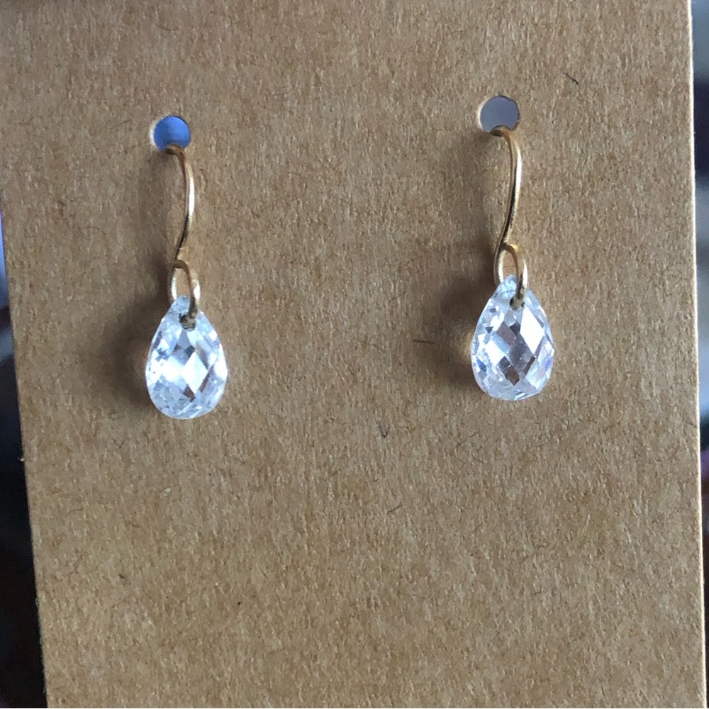 Vintage delicate minimalist handcrafted teardrop crystal loop hook earrings